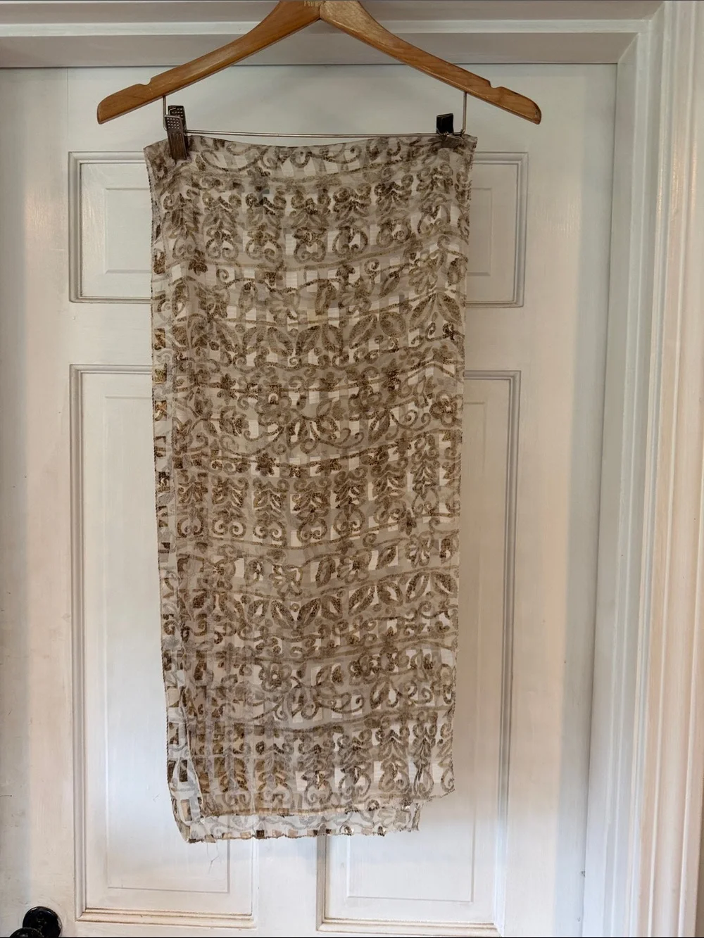 Ivory and Gold Embroidered scarf